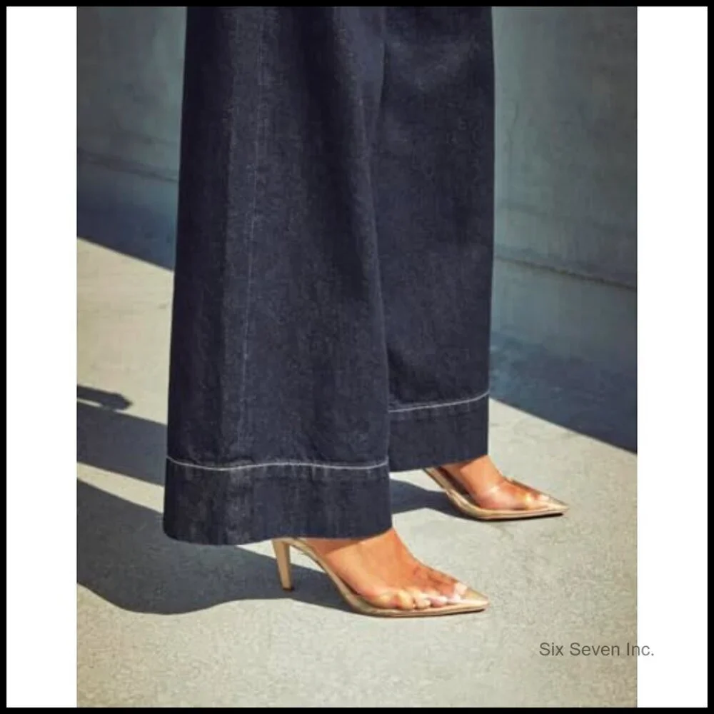 High Waisted Wide Leg Jeans Stretchy Straight Leg Denim Pants Trendy Casual